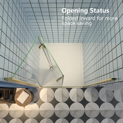 Exbrite Adapt Bifold Shower Door 36-38 in.W x 72 in.H Pivot Swing Shower Doors,Brushed Gold,Clear Tempered Glass - ExBriteUSA