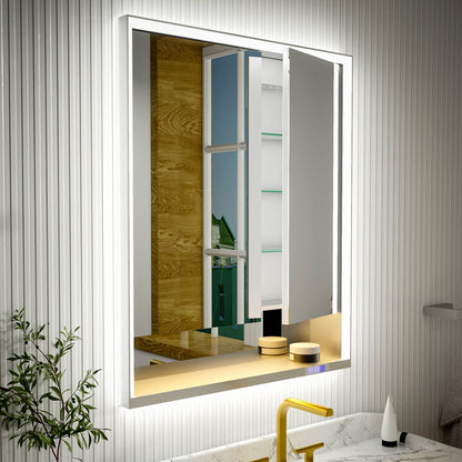 Ample 30" W x 36" H LED Lighted Chrome Medicine Cabinet with Mirror and Shelves for Bathroom Recessed or Surface Mount - ExBriteUSA