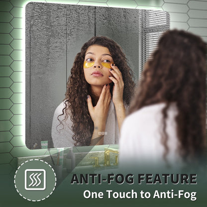 Brivaro 48" x 40" Backlit LED Bathroom Mirror with Nano-Tempered Glass, Anti-Fog, Dimmable, 3 Lighting Modes