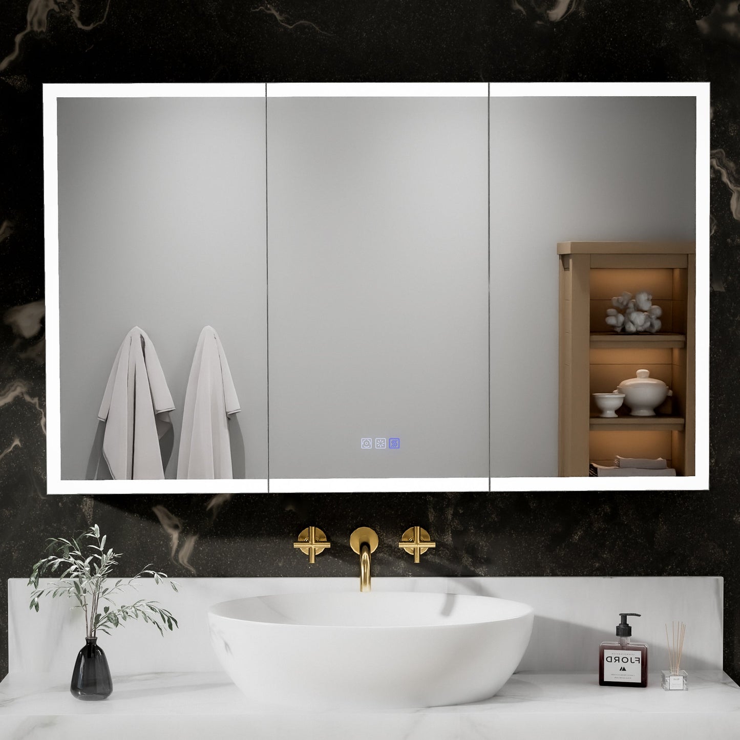 ExBrite 48"W x 30"H LED Medicine Cabinet with Anti-Fog, Stepless Color Temperature and Dimming, Adjustable Shelves, Aluminum Frame, Recessed or Surface Mount - ExBriteUSA
