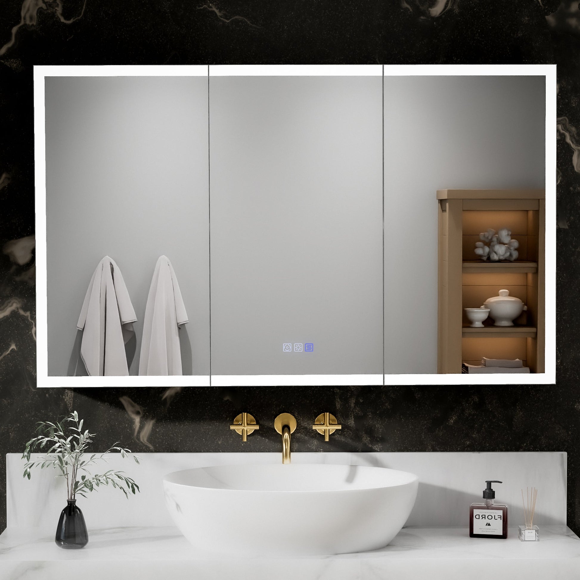 ExBrite 48"W x 30"H LED Medicine Cabinet with Anti-Fog, Stepless Color Temperature and Dimming, Adjustable Shelves, Aluminum Frame, Recessed or Surface Mount - ExBriteUSA