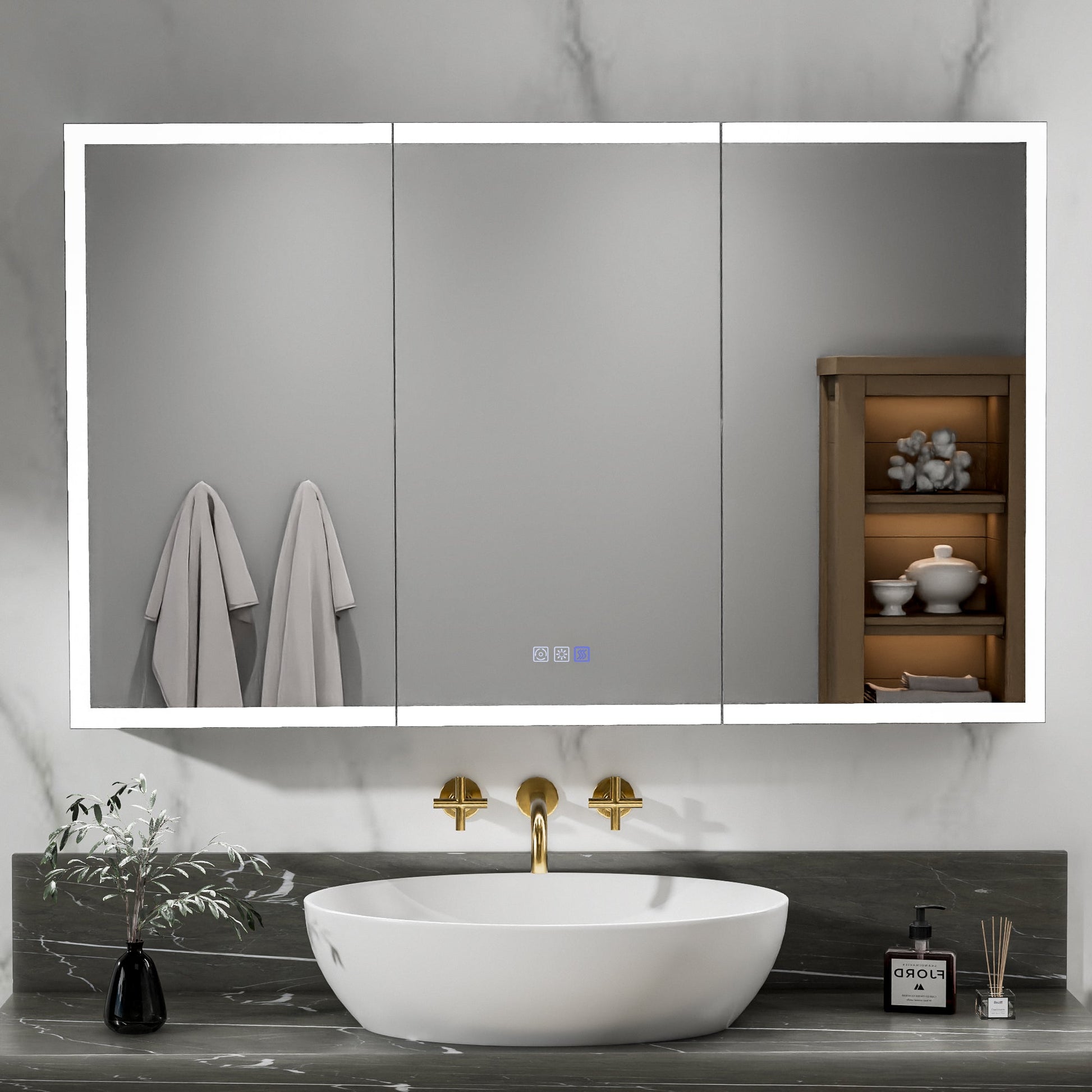 ExBrite 48"W x 30"H LED Medicine Cabinet with Anti-Fog, Stepless Color Temperature and Dimming, Adjustable Shelves, Aluminum Frame, Recessed or Surface Mount - ExBriteUSA