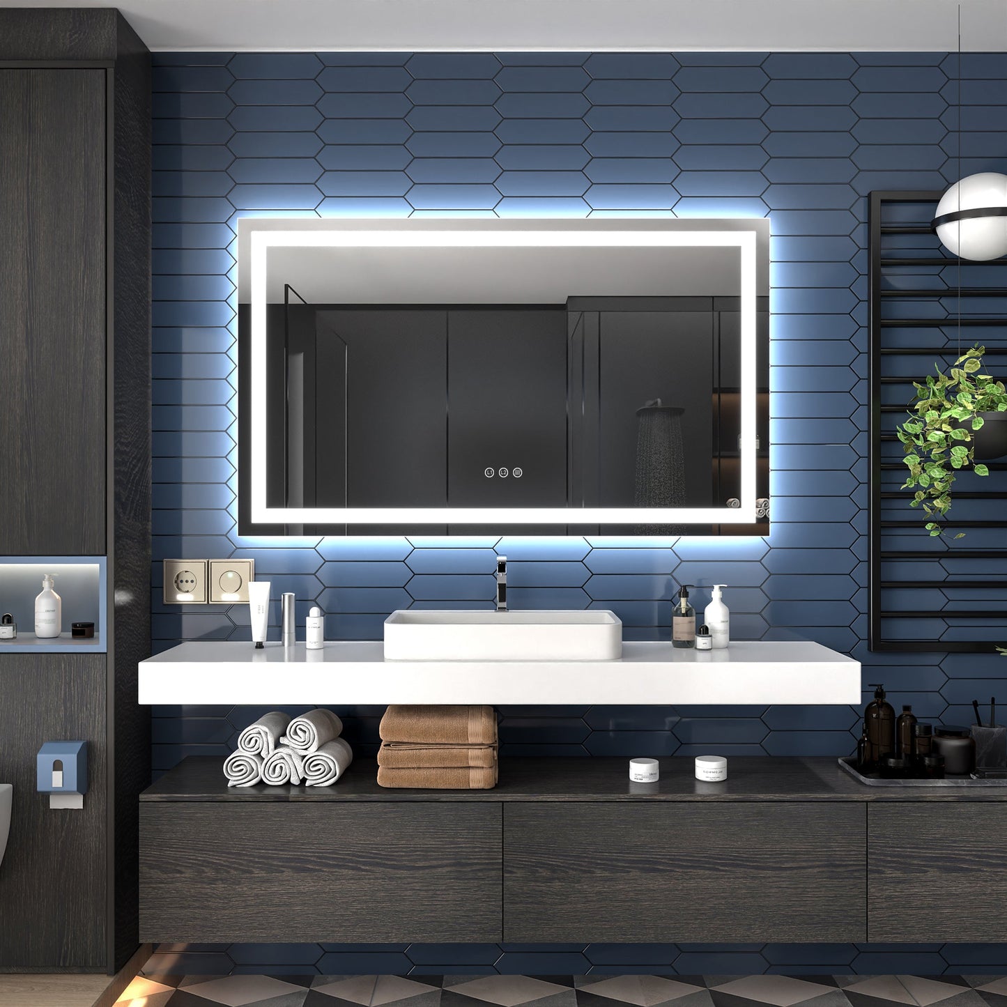 Apex-T 60" W x 36" H Lighted Bathroom Large Light Led Mirror,Anti Fog,Dimmable,Three Lighting Modes