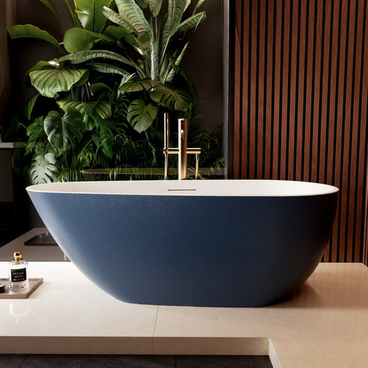 Allsumhome RockE 59" Oval Solid Surface Stone Freestanding Bathtub,Stone Touch,Prussian Blue,Scratch-proof,cUPC Certified