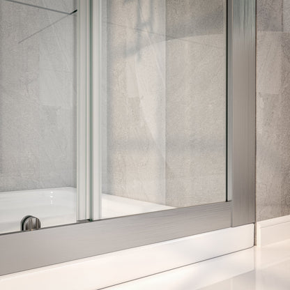 Holden 56-60"W x 70"H Easy Clean Shatter Proof Double Framed Sliding Shower Door with 1/4" (6mm) Clear SGCC Tempered Glass,Brushed Nickel