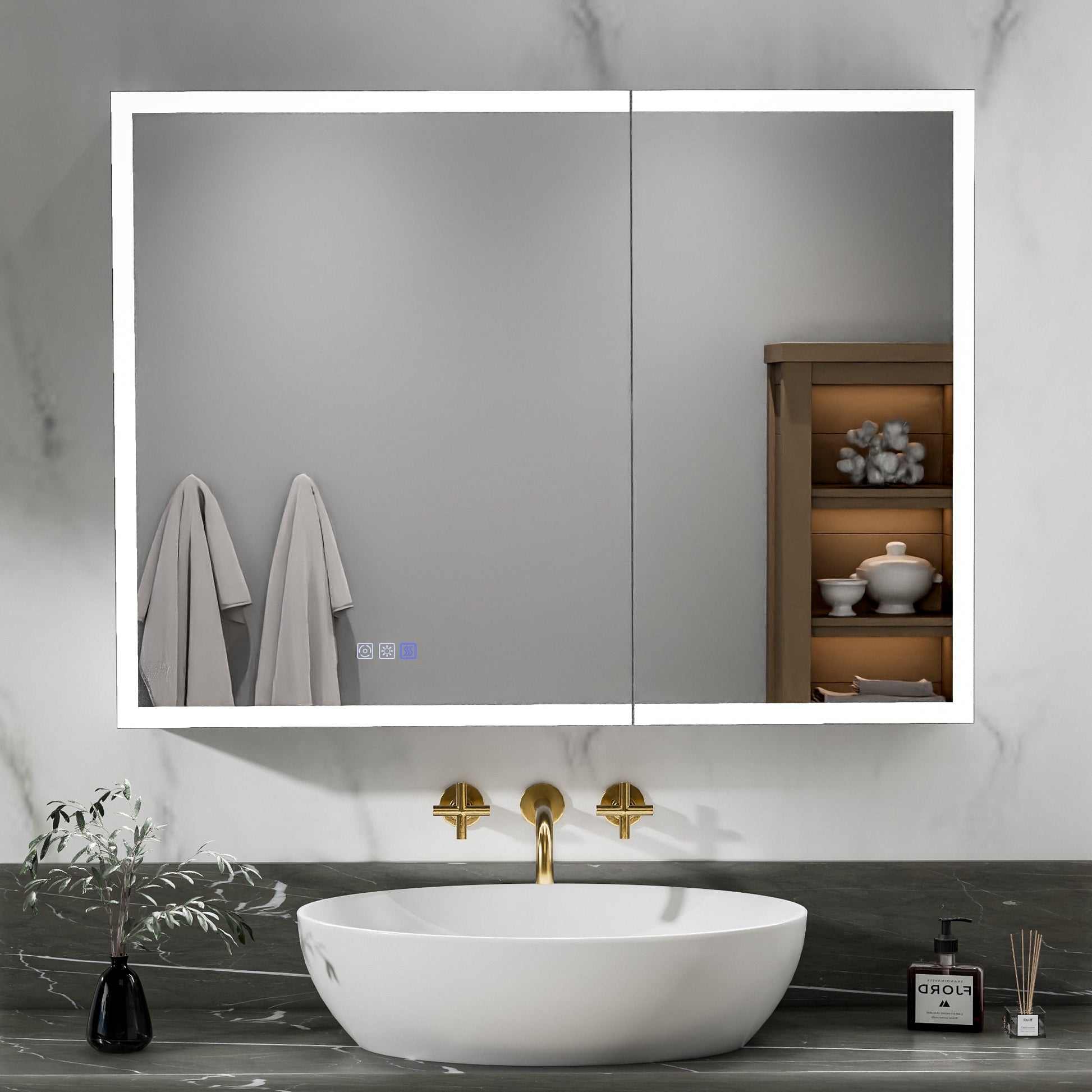 ExBrite 40"W x 30"H LED Medicine Cabinet with Anti-Fog, Stepless Color Temperature and Dimming, Adjustable Shelves, Aluminum Frame, Recessed or Surface Mount - ExBriteUSA