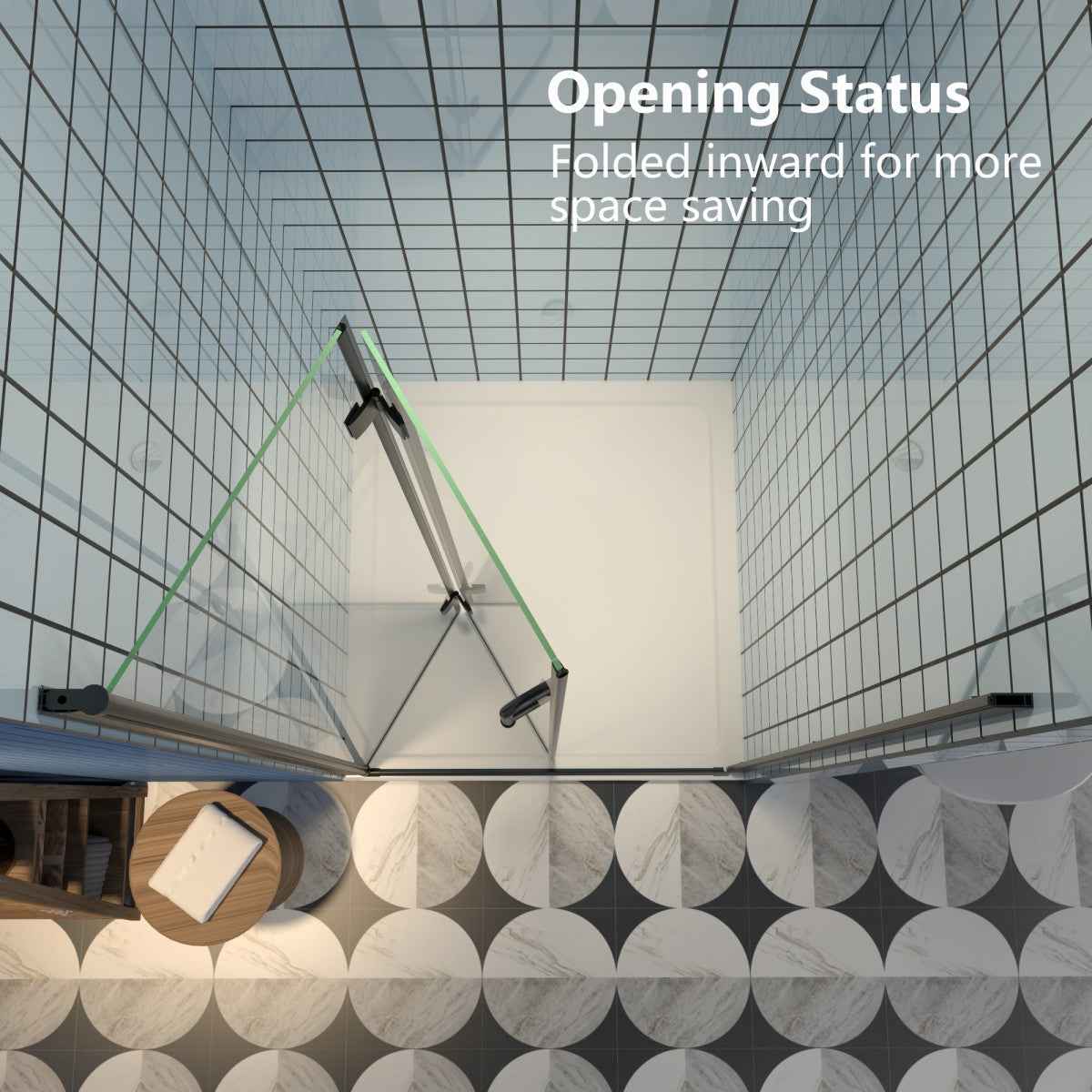 Exbrite Adapt Bifold Shower Door 36-38 in.W x 72 in.H Pivot Swing Shower Doors,Matte Black,Clear Tempered Glass