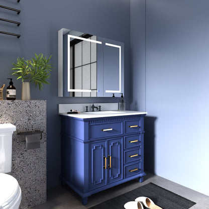 Bathroom Cabinet with USB Port - 36 x 30 Medicine Cabinet with Mirror, LED Lighted, Recessed or Surface Mounted | ExBrite Boost-M1