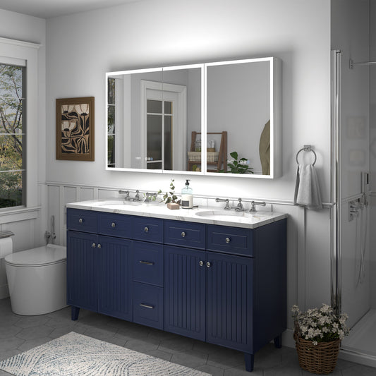 Rim 56" W x 30" H LED Lighted Medicine Cabinet Recessed or Surface with Mirrors - ExBriteUSA