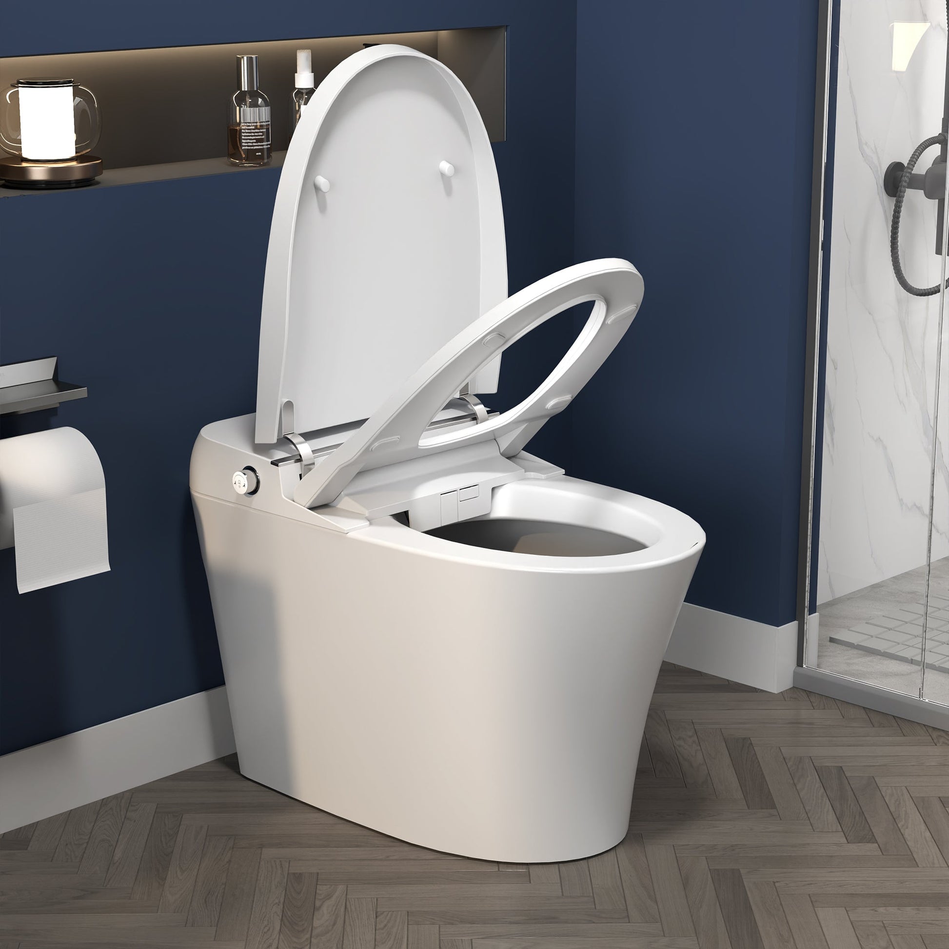 ExBrite Smart Toilet,Bidet with Self-Cleaning Nozzle,Dual Flush 1-1.28 GPF,Clear at room temperature,Knob Control,Power Outage Flushing,Soft Close - ExBriteUSA