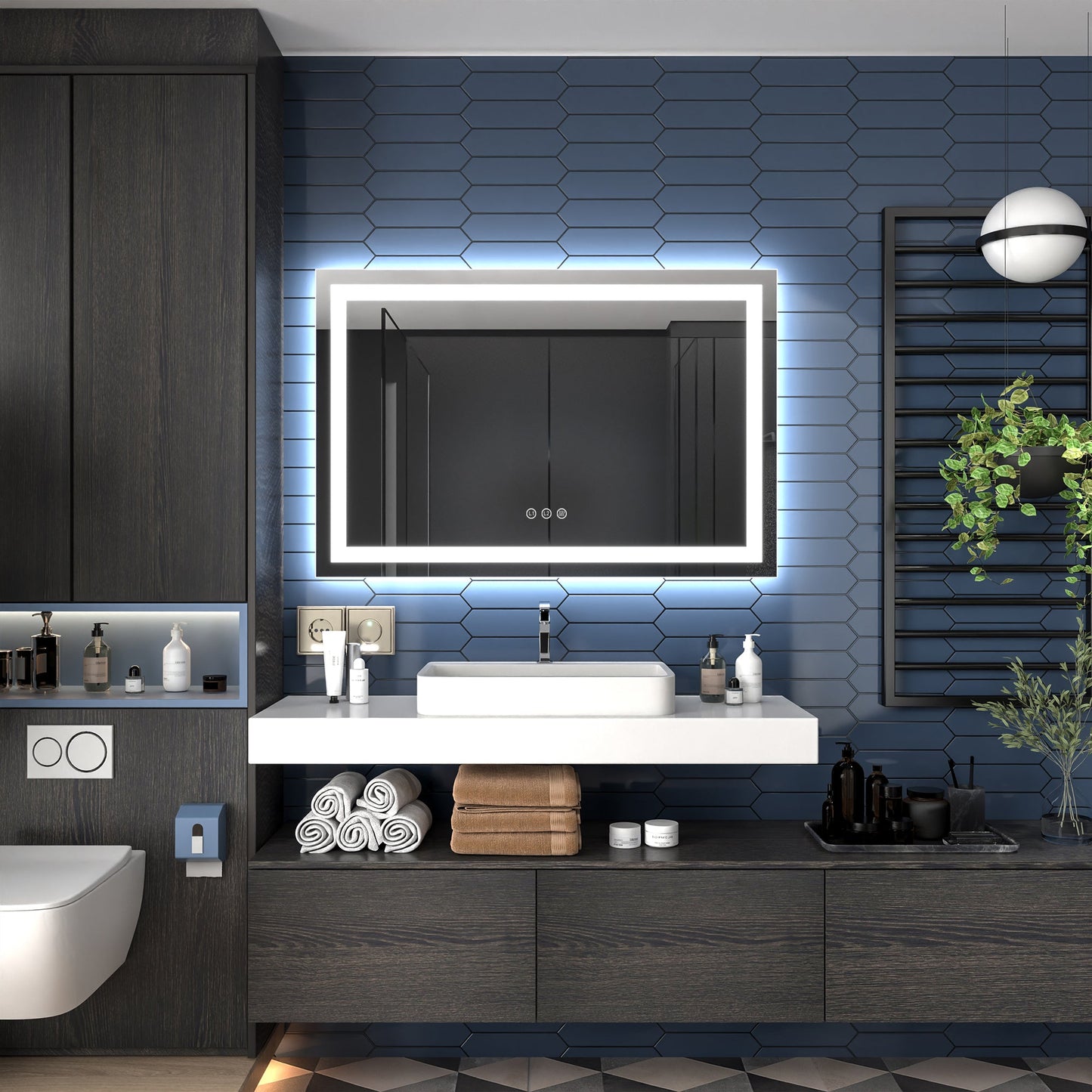 Apex-T 48" W x 32" H Lighted Bathroom Large Light Led Mirror,Anti Fog,Dimmable,Three Lighting Modes