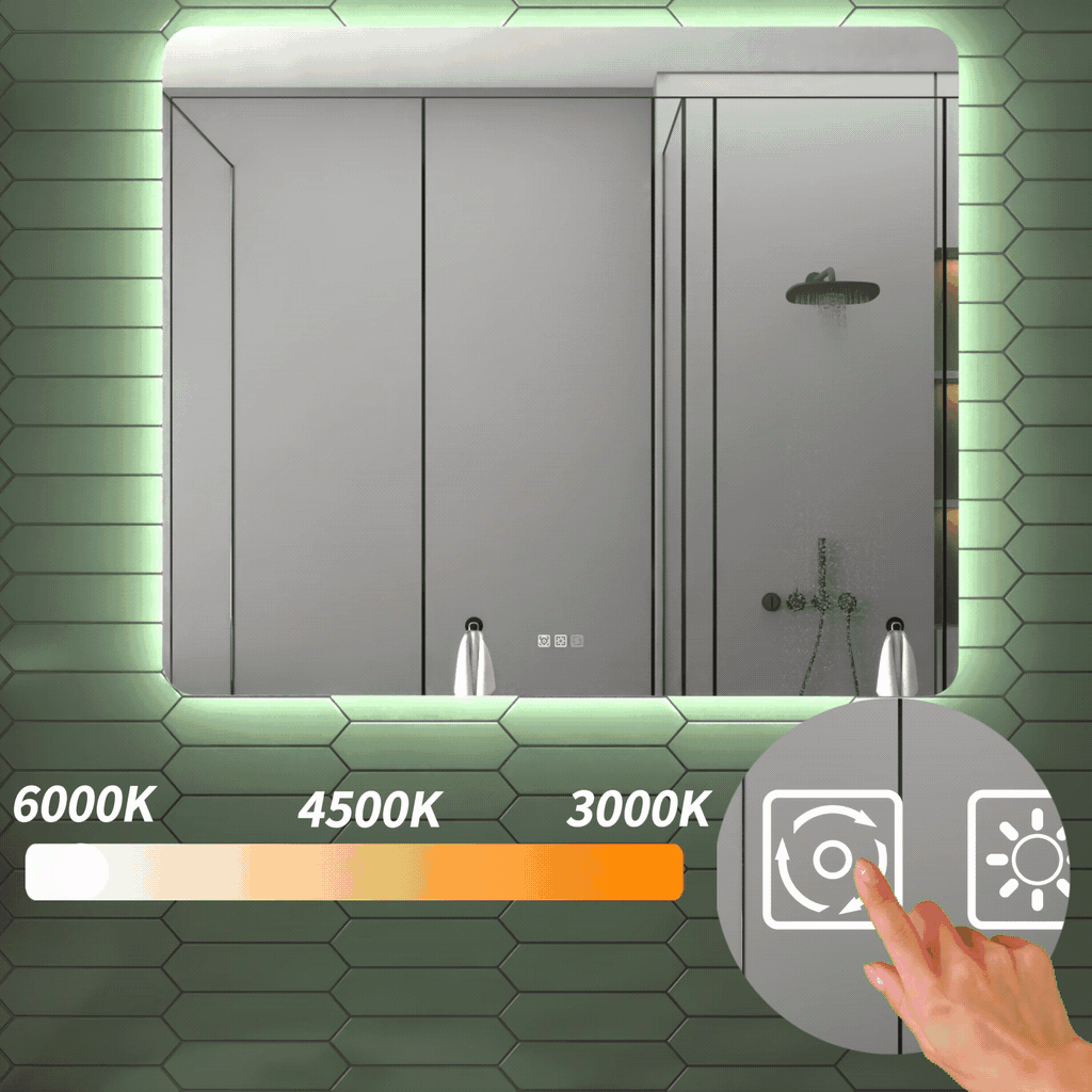 Brivaro 48" x 40" Backlit LED Bathroom Mirror with Nano-Tempered Glass, Anti-Fog, Dimmable, 3 Lighting Modes