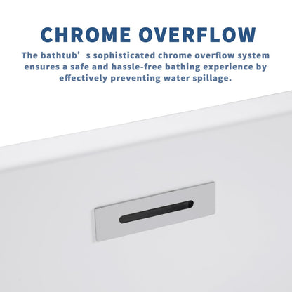 SQ-S Exbrite 43' Acrylic Freestanding Bathtub with seat,Spacious rectangle Shape, Gloss White Finish, Chrome Overflow & Pop-Up Drain - ExBriteUSA