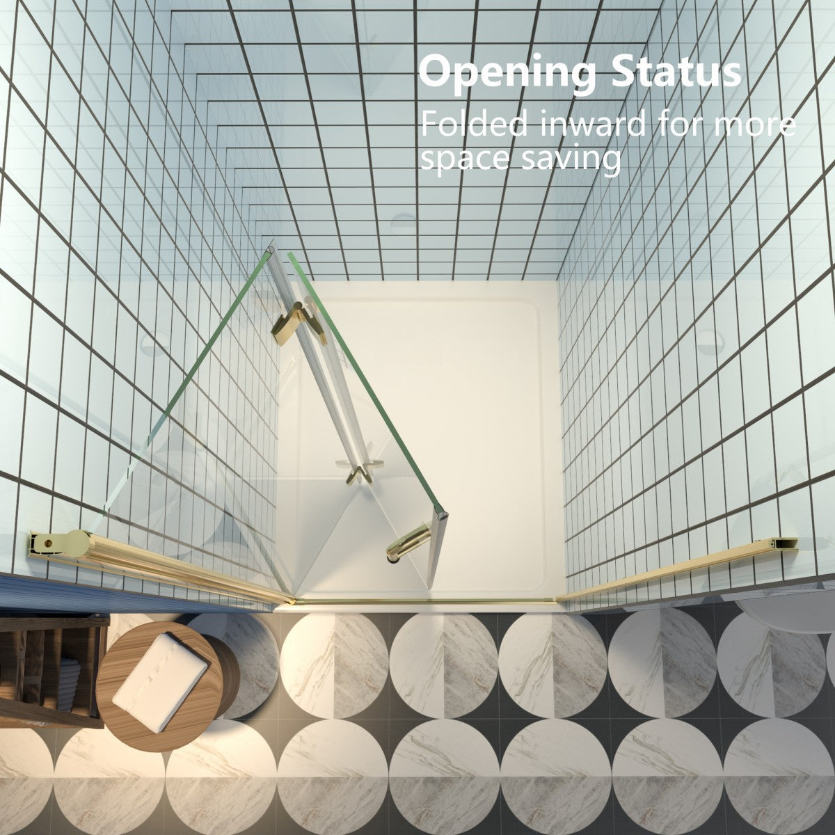 Exbrite Adapt Bifold Shower Door 32-34 in.W x 72 in.H Pivot Swing Shower Doors,Brushed Gold,Tempered Shower Glass - ExBriteUSA