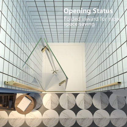 Exbrite Adapt Bifold Shower Door 32-34 in.W x 72 in.H Pivot Swing Shower Doors,Brushed Gold,Tempered Shower Glass - ExBriteUSA