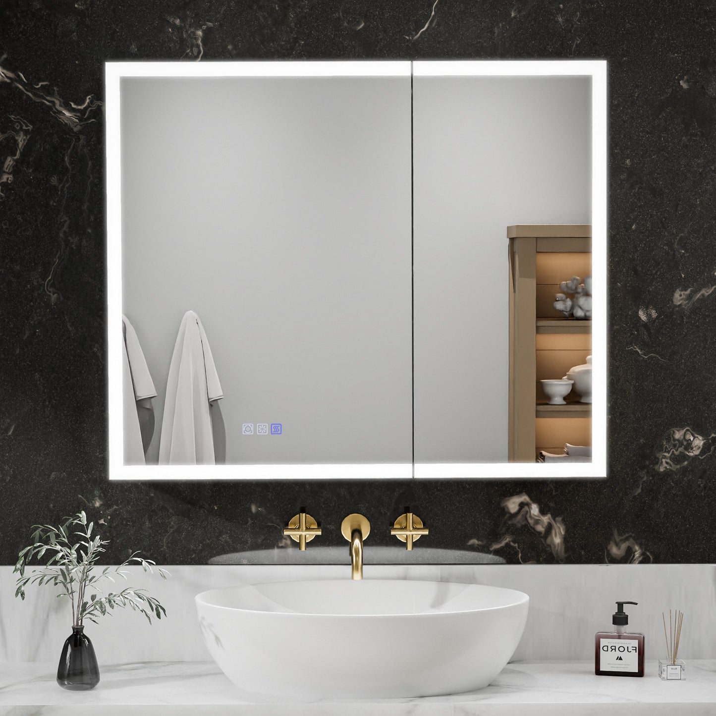 ExBrite 36"W x 30"H LED Medicine Cabinet with Anti-Fog, Stepless Color Temperature and Dimming, Adjustable Shelves, Aluminum Frame, Recessed or Surface Mount - ExBriteUSA