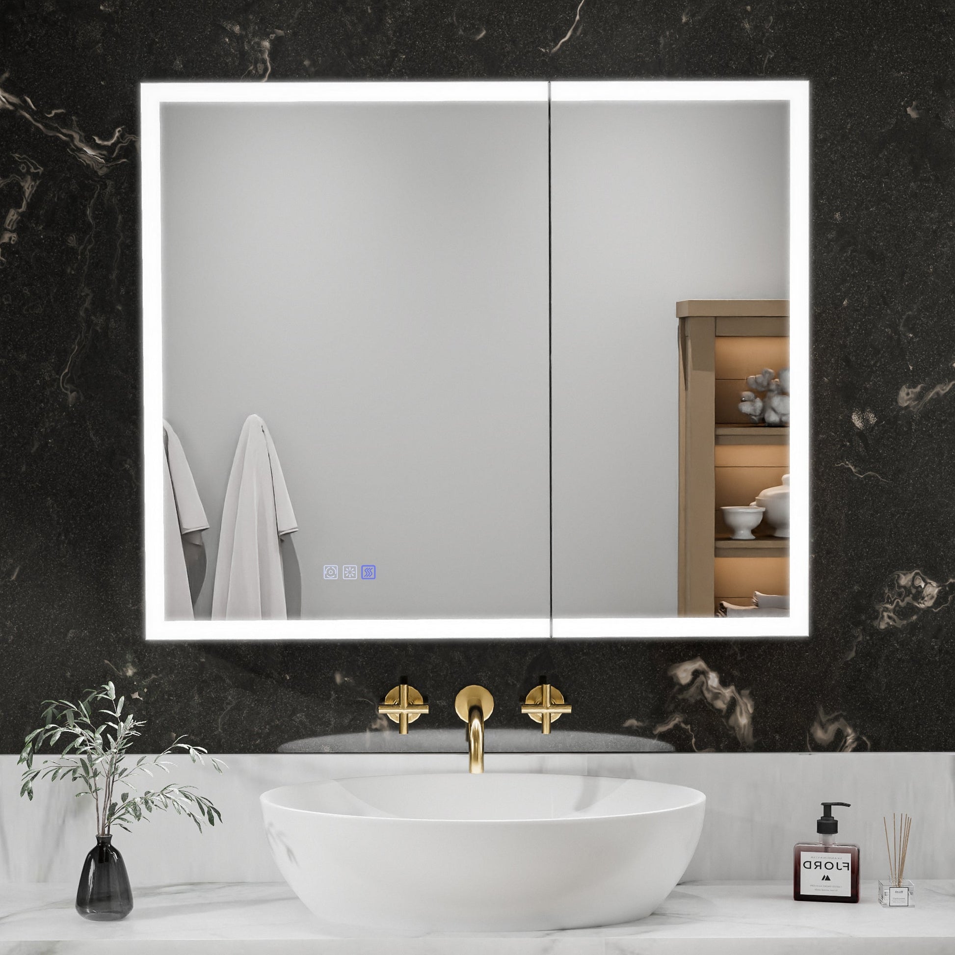 ExBrite 36"W x 30"H LED Medicine Cabinet with Anti-Fog, Stepless Color Temperature and Dimming, Adjustable Shelves, Aluminum Frame, Recessed or Surface Mount - ExBriteUSA