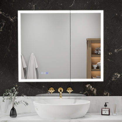 ExBrite 36"W x 30"H LED Medicine Cabinet with Anti-Fog, Stepless Color Temperature and Dimming, Adjustable Shelves, Aluminum Frame, Recessed or Surface Mount - ExBriteUSA