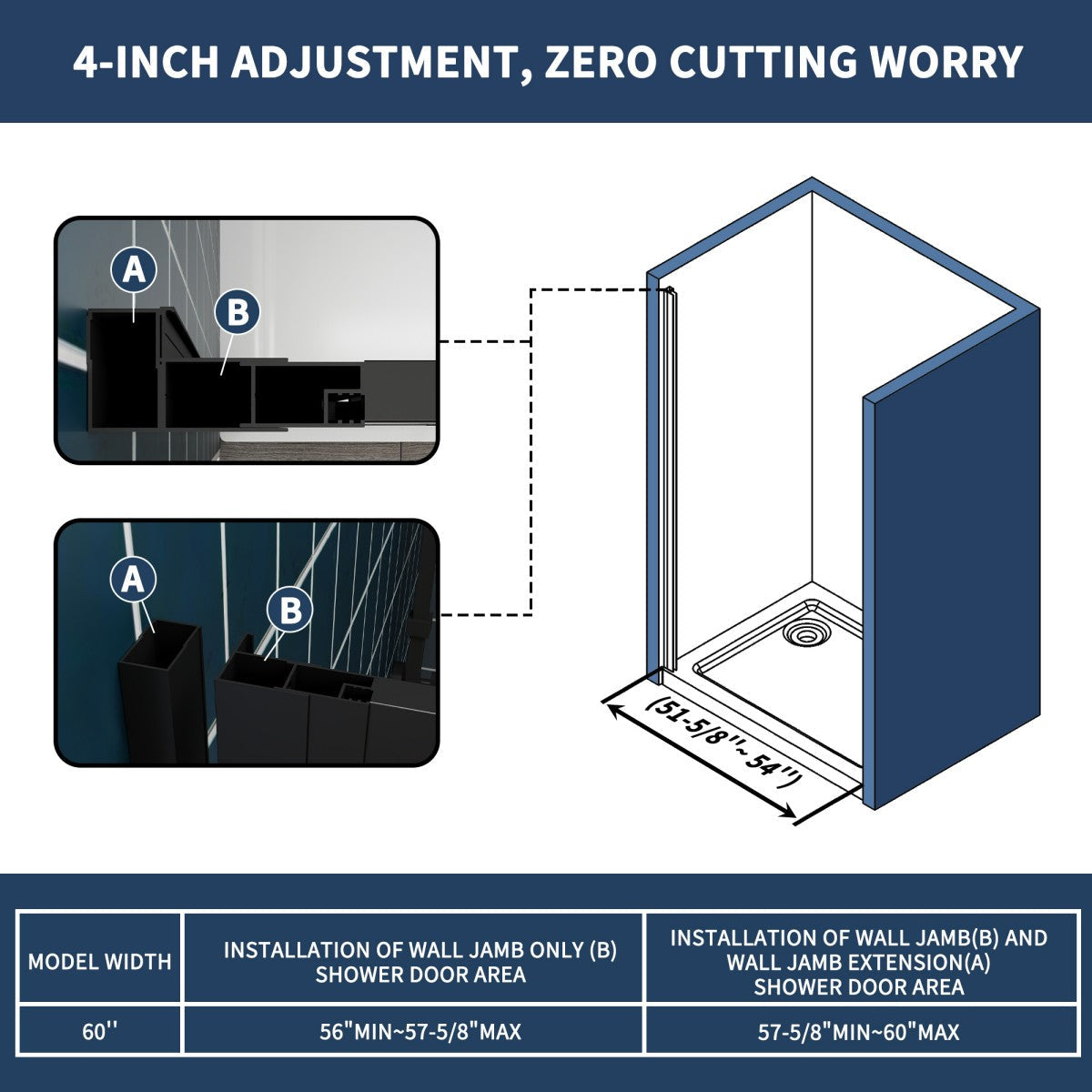 Nexus 44-48W x 70.H Easy Clean Framed Tri-Fold Sliding Shower Door with 1/4" (6mm) Clear SGCC Tempered Glass,Matte Black Finish