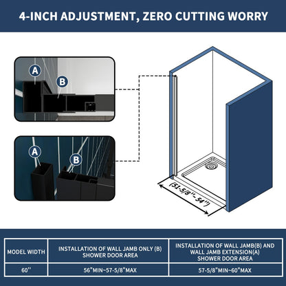 Nexus 44-48W x 70.H Easy Clean Framed Tri-Fold Sliding Shower Door with 1/4" (6mm) Clear SGCC Tempered Glass,Matte Black Finish
