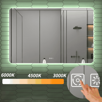 Brivaro 55" x 36" Backlit LED Bathroom Mirror with Nano-Tempered Glass, Anti-Fog, Dimmable, 3 Lighting Modes