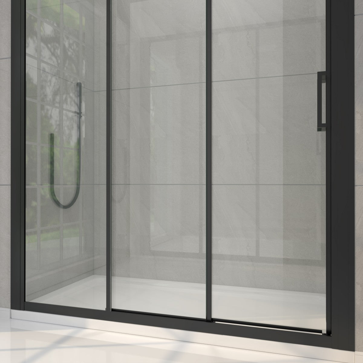 Nexus 44-48W x 70.H Easy Clean Framed Tri-Fold Sliding Shower Door with 1/4" (6mm) Clear SGCC Tempered Glass,Matte Black Finish