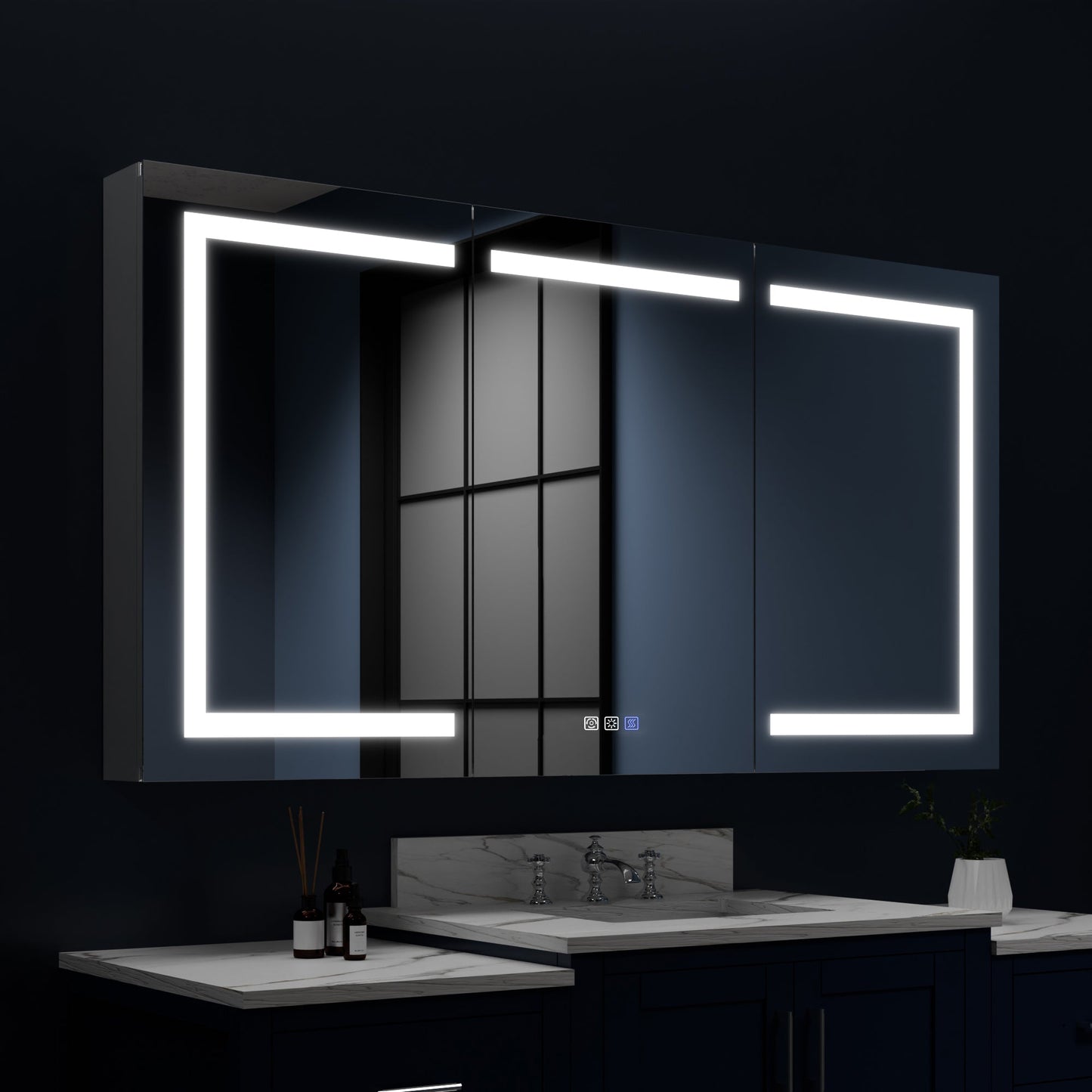 Boost 60" W x 32" H LED Lighted Bathroom Medicine Cabinet with Mirror Recessed or Surface led Medicine Cabinet