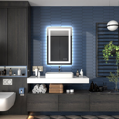 Apex-T 24" W x 36" H Lighted Bathroom Large Light Led Mirror,Anti Fog,Dimmable,Three Lighting Modes