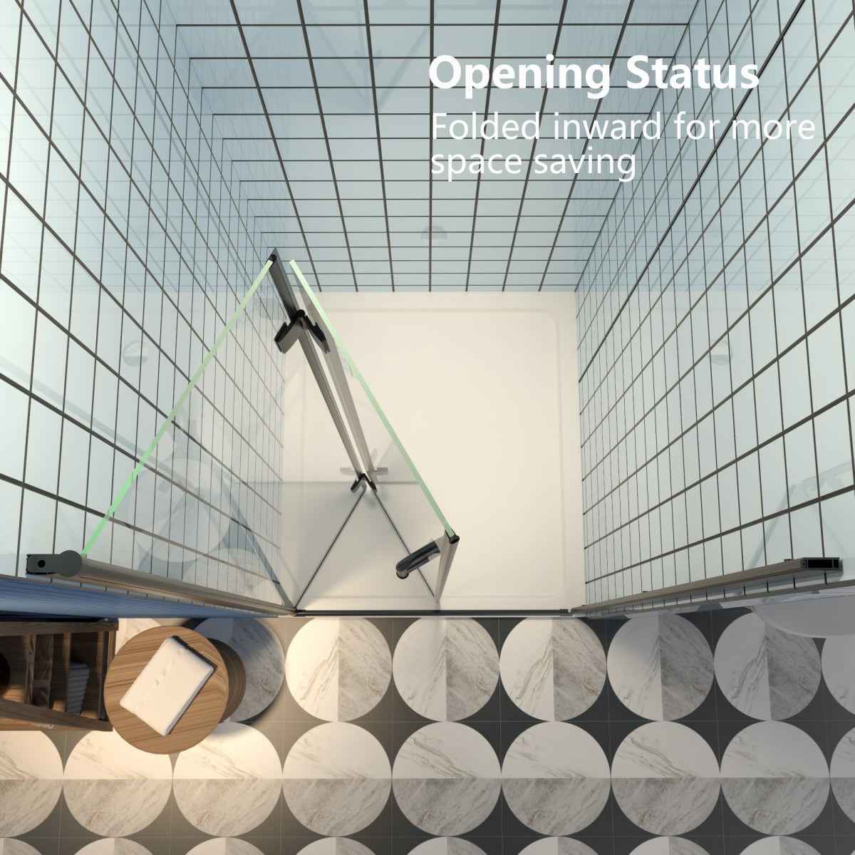 Exbrite Adapt Bifold Shower Door 34-36 in.W x 72 in.H Pivot Swing Shower Doors,Matte Black,Clear Tempered Glass