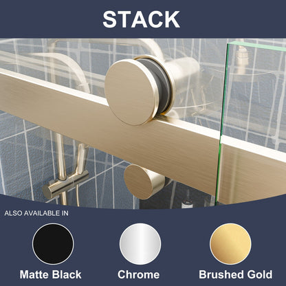 Zephyr 56-60" Semi-Frameless Single Sliding Tub Door,Brushed Gold,Bypass Bathtub Shower Tempered Glass Door with Explosion-Proof Film