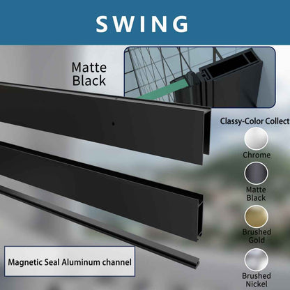 Classy 34-36" W x 72" H Hinged Pivot Semi-Frameless Shower Door Matte Black Install Glass Shower Door