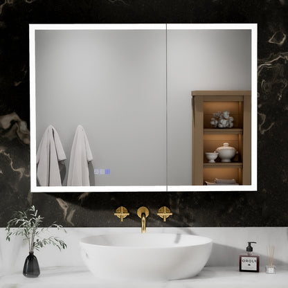 ExBrite 40"W x 30"H LED Medicine Cabinet with Anti-Fog, Stepless Color Temperature and Dimming, Adjustable Shelves, Aluminum Frame, Recessed or Surface Mount - ExBriteUSA