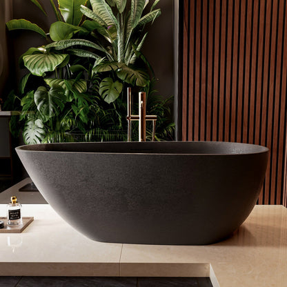 Allsumhome RockE 67" Oval Solid Surface Stone Freestanding Bathtub,Stone Touch,Pure Black,Scratch-proof,cUPC Certified,No Drain