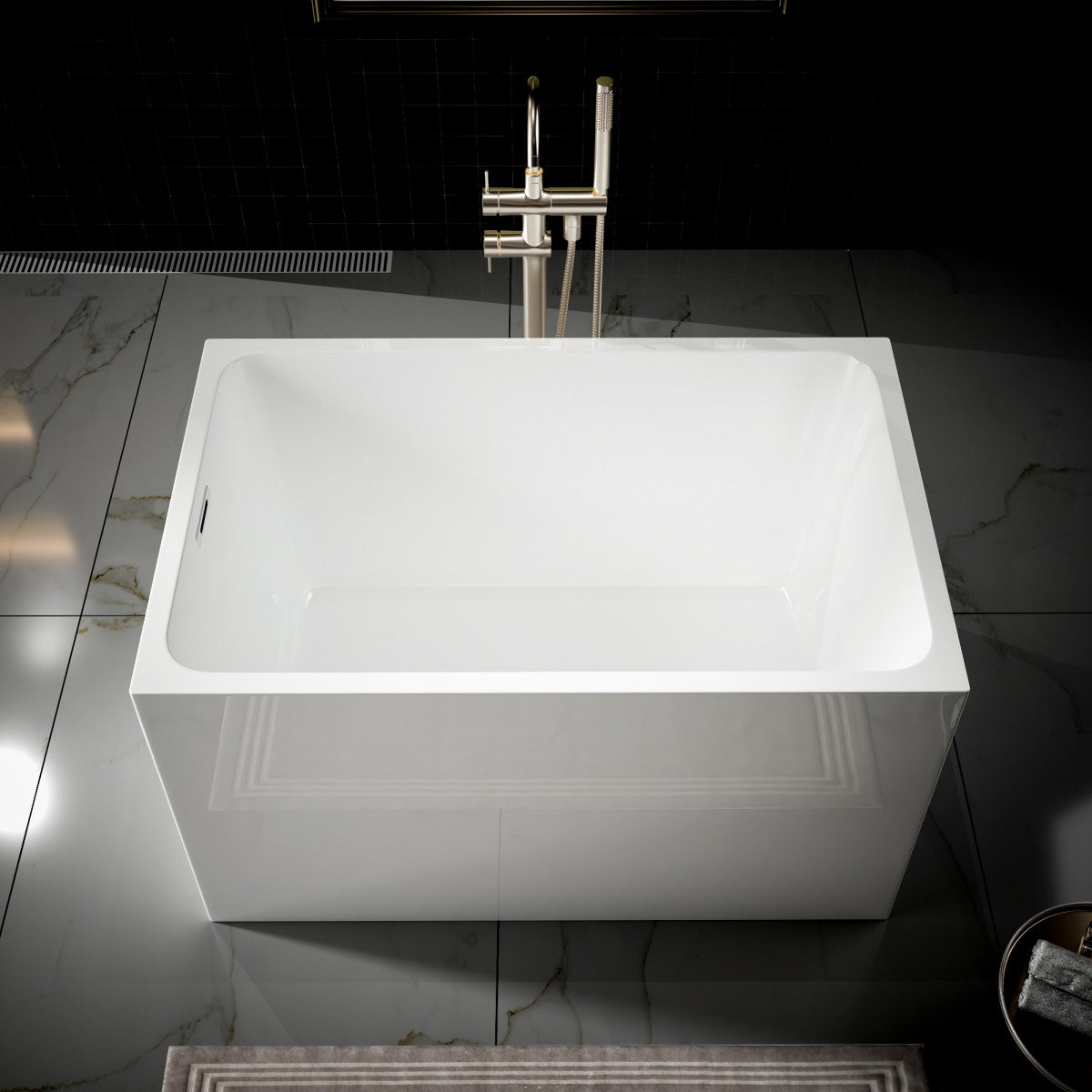 SQ Exbrite 43'  Acrylic Freestanding Bathtub ,Spacious rectangle Shape, Gloss White Finish, Chrome Overflow & Pop-Up Drain CUPC Certificate - ExBriteUSA
