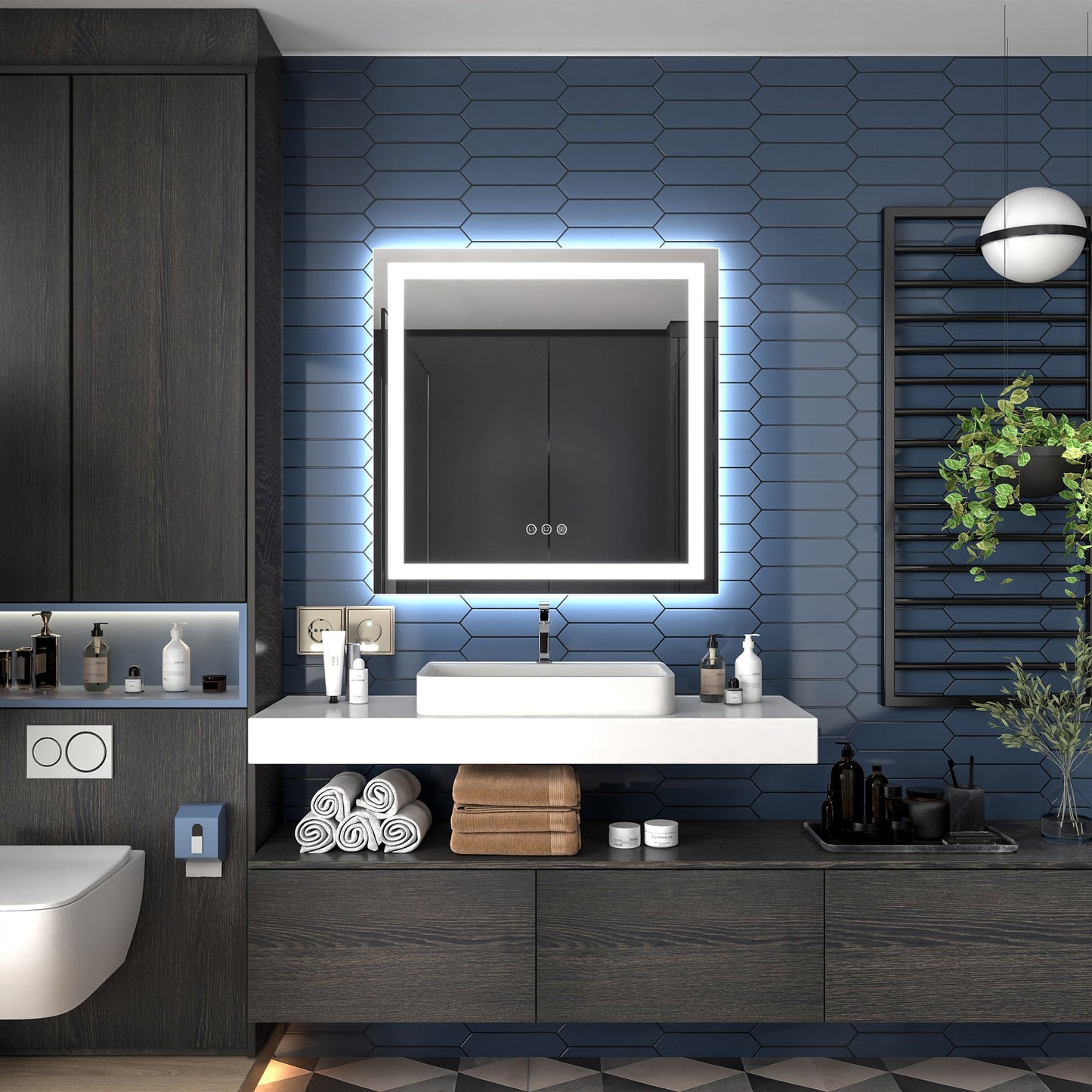 Apex-T 36" W x 36" H Lighted Bathroom Large Light Led Mirror,Anti Fog,Dimmable,Three Lighting Modes