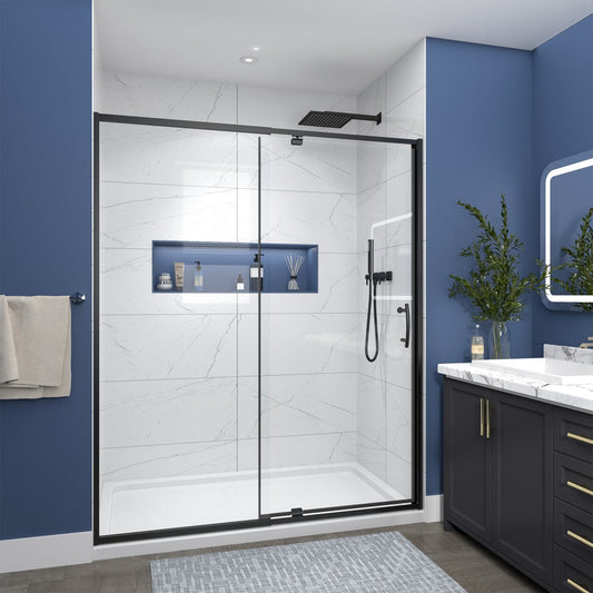 Flexi Showers 56-60" W x 71" H Glass Shower Doos Semi-Frameless,6mm Clear Tempered Glass Panel,Black Finish - ExBriteUSA
