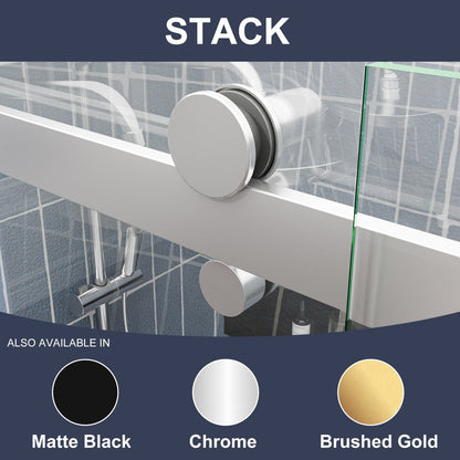 Zephyr 52-56" Semi-Frameless Single Sliding Tub Door,Chrome,Bypass Bathtub Shower Tempered Glass Door with Explosion-Proof Film