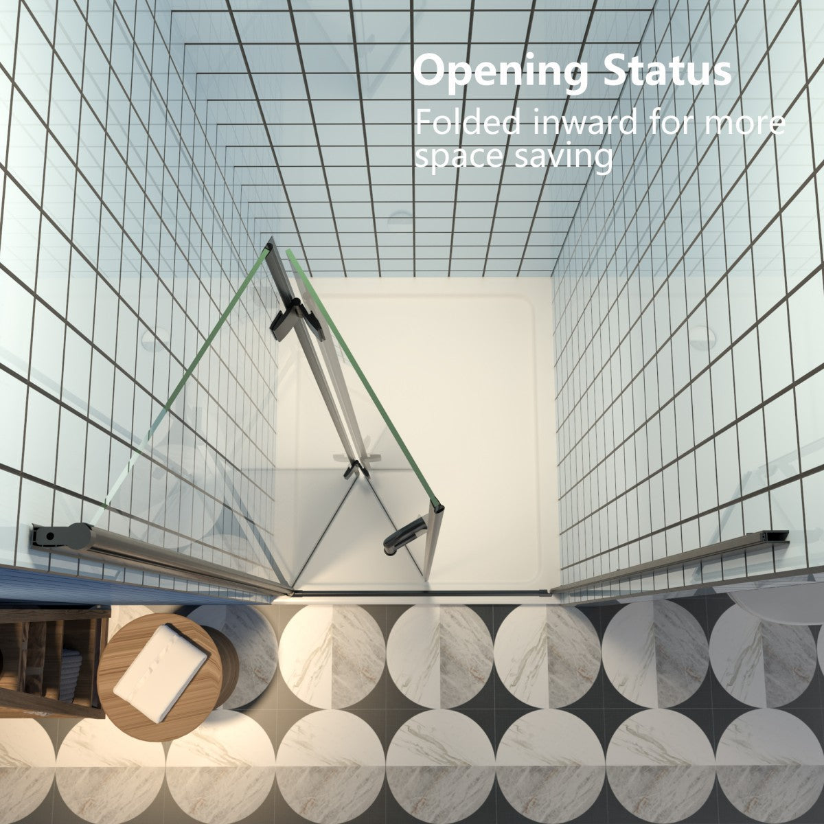 Exbrite Adapt Bifold Shower Door 32-34 in.W x 72 in.H Pivot Swing Shower Doors,Matte Black,Tempered Shower Glass - ExBriteUSA