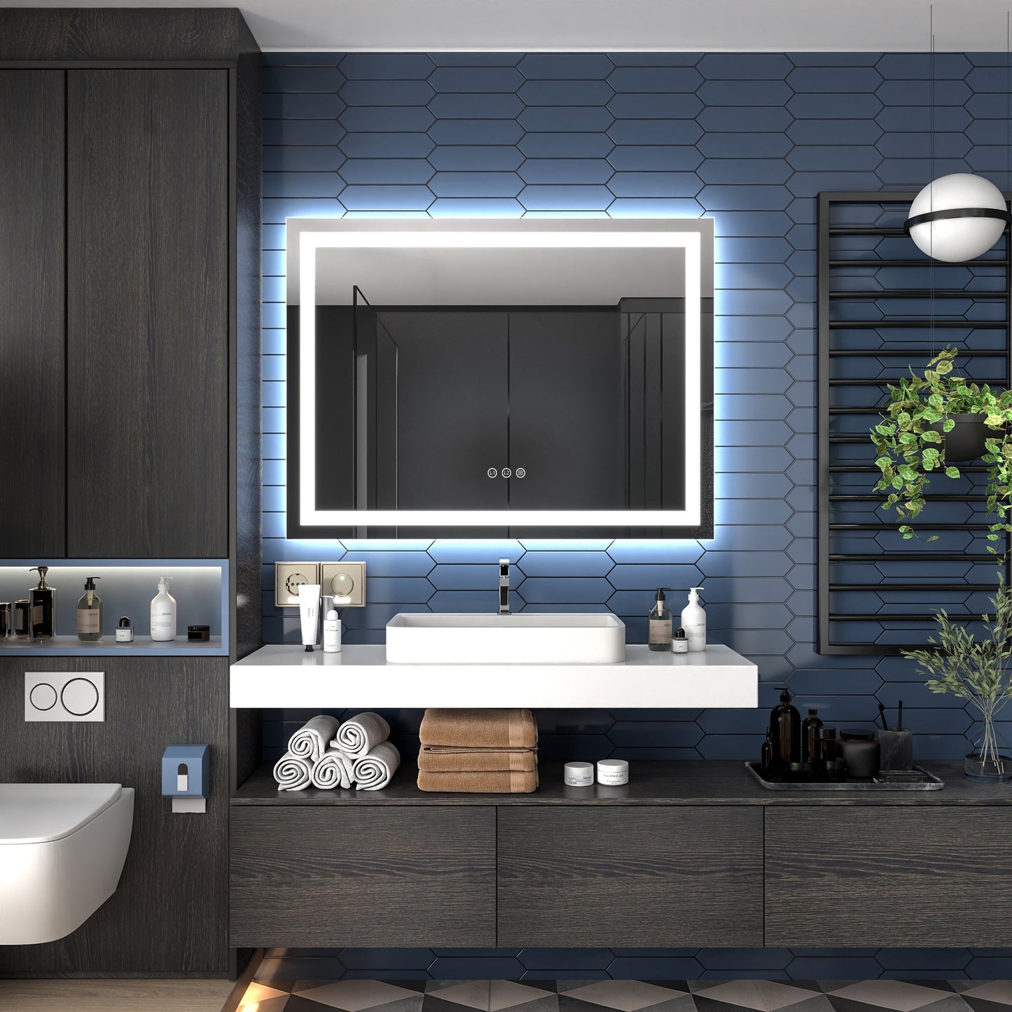 Apex-T 48" W x 36" H Lighted Bathroom Large Light Led Mirror,Anti Fog,Dimmable,Three Lighting Modes