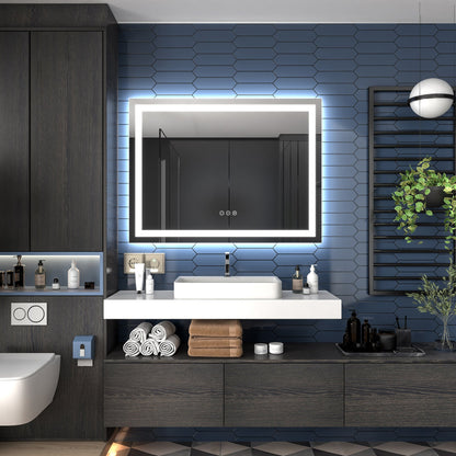 Apex-T 48" W x 36" H Lighted Bathroom Large Light Led Mirror,Anti Fog,Dimmable,Three Lighting Modes