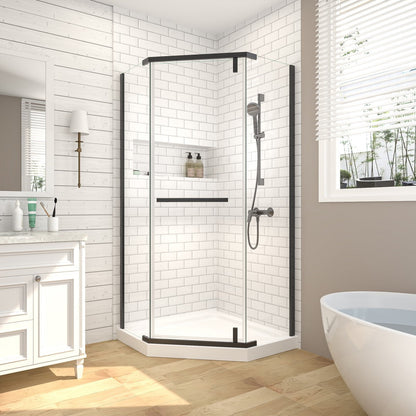 Prism Neo-Angle Frameless Shower Door 36 in. W x 72 in. H Corner Shower Enclosure with 6mm Clear Glass,Pivot Shower Doors,Matte Black