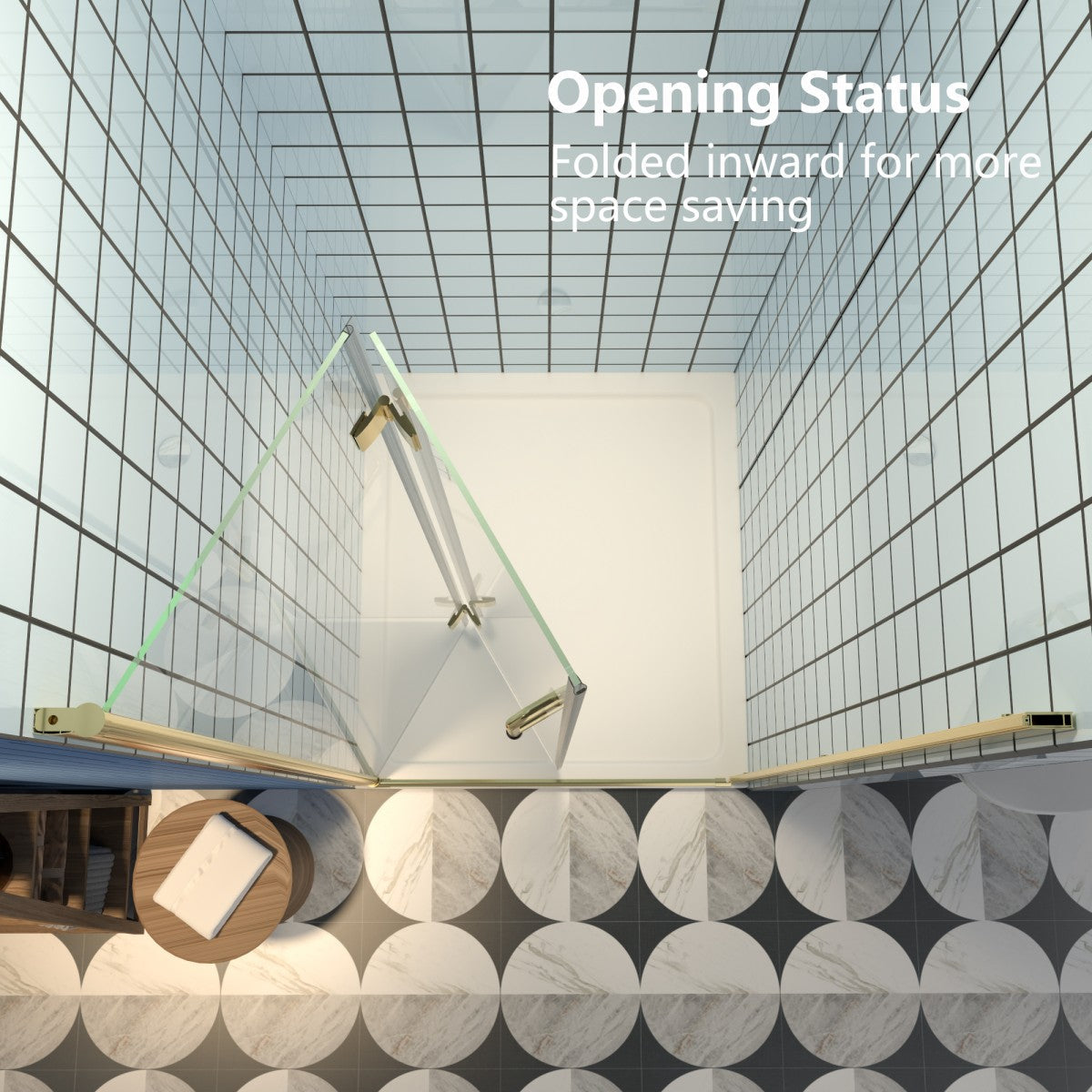 Exbrite Adapt Bifold Shower Door 34-36 in.W x 72 in.H Pivot Swing Shower Doors,Brushed Gold,Clear Tempered Glass - ExBriteUSA