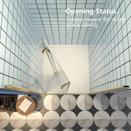 Exbrite Adapt Bifold Shower Door 34-36 in.W x 72 in.H Pivot Swing Shower Doors,Brushed Gold,Clear Tempered Glass - ExBriteUSA