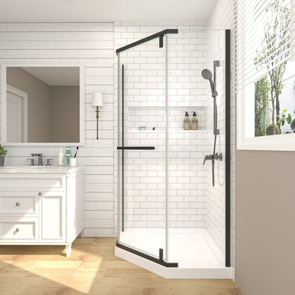 Prism Neo-Angle Frameless Shower Door 38 in. W x 72 in. H Corner Shower Enclosure,6mm Clear Glass,Pivot Shower Doors,Matte Black,Not Base