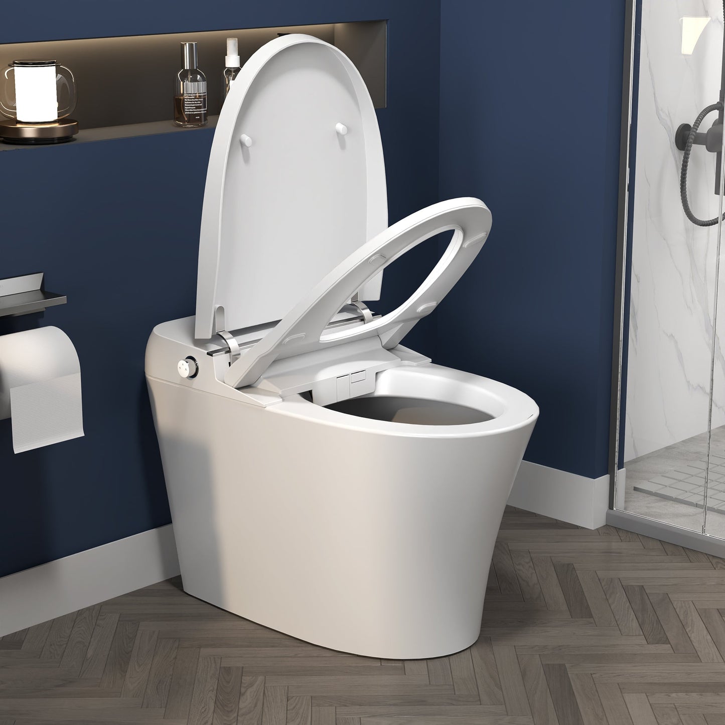 ExBrite Smart Toilet, Dual Flush 1-1.28 GPF, Tank less with Adjustable Temp Heated Seat, Foot sensor, Night Light,Power Outage Flushing - ExBriteUSA