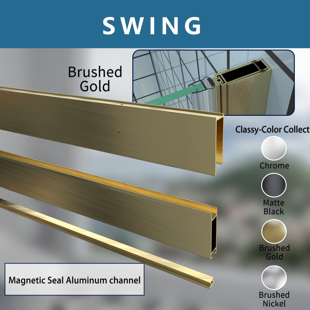 Classy 34-36"x72" Frameless Shower Door in Brush Gold,Water Repellent Glass with Seal Strip Parts and Handle,6mm Glass Shower Door - ExBriteUSA