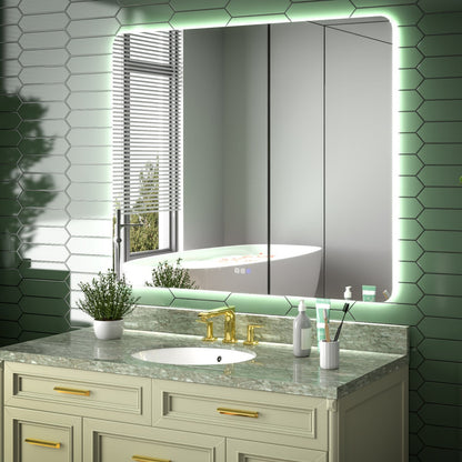 Brivaro 48" x 40" Backlit LED Bathroom Mirror with Nano-Tempered Glass, Anti-Fog, Dimmable, 3 Lighting Modes