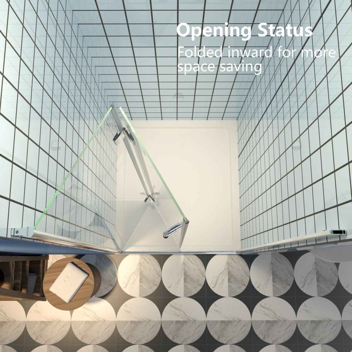 Exbrite Adapt Bifold Shower Door 34-36 in.W x 72 in.H Pivot Swing Shower Doors,Chrome,Clear Tempered Shower Glass