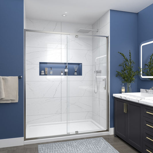 Flexi Showers 56-60" W x 71" H Glass Shower Doos Semi-Frameless,6mm Clear Tempered Glass Panel, Brush Nickel Finish - ExBriteUSA