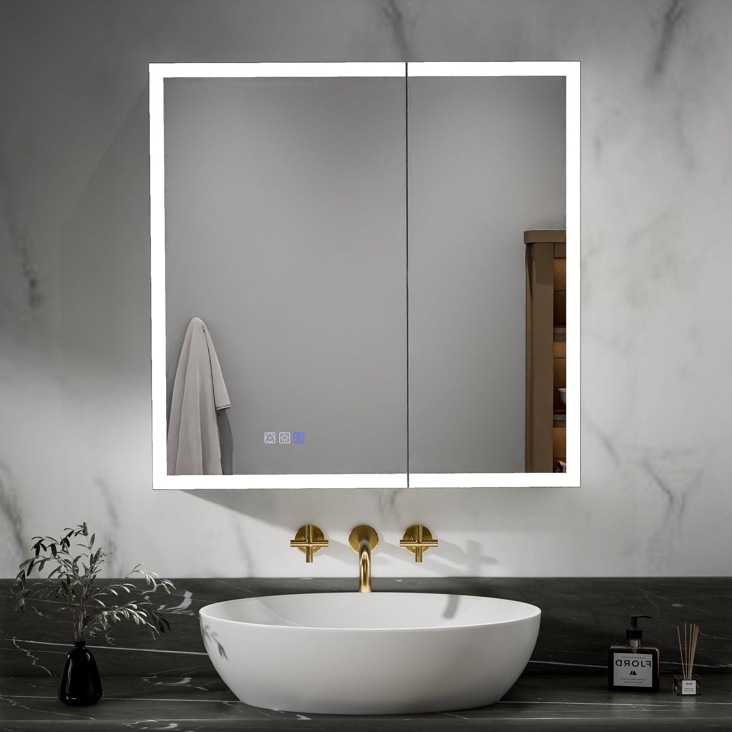 ExBrite 30"W x 30"H LED Medicine Cabinet with Anti-Fog, Stepless Color Temperature and Dimming, Adjustable Shelves, Aluminum Frame, Recessed or Surface Mount - ExBriteUSA